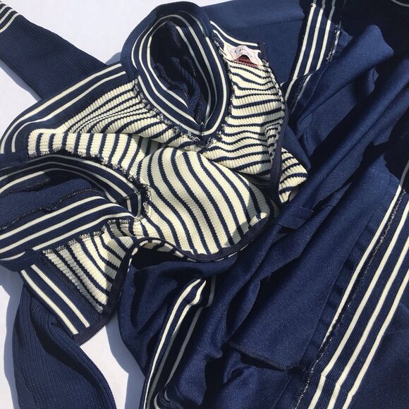 Vtg 60s 70s Giamo Knits Mod Navy Blue Striped Knit Maxi Sailor Sweater Dress USA - Picture 8 of 16